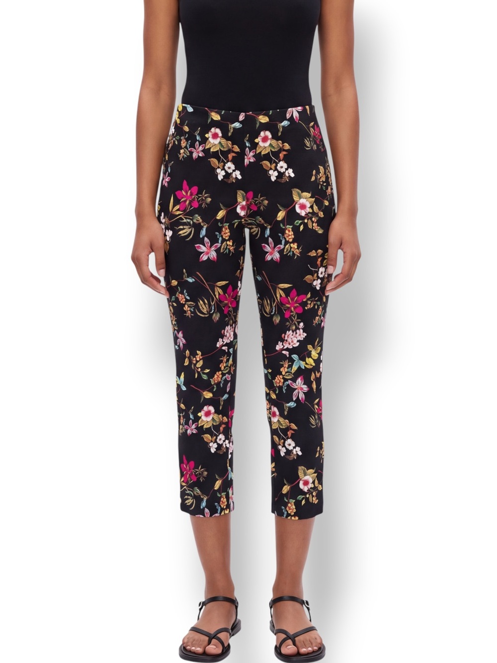 4/$20 Jules & Leopold Black Floral Stretch Ankle Pants Large Made in Canada